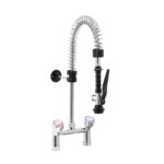 Gruppo Doccia Prelavaggio Biforo Lavello Doccia Basic Maniglie Rotonde Mini Interasse 155mm