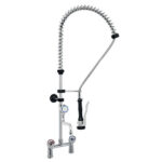 Gruppo Doccia Prelavaggio Biforo con Canna Girevole a Metà Asta e Maniglie Rotonde, Interasse Fisso 155mm