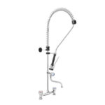 Gruppo Doccia Prelavaggio Biforo con Canna Girevole a Metà Asta e Maniglie Rotonde, Interasse Fisso 203.20mm