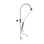Miscelatore Monoforo con Doccia Prelavaggio, Canna Girevole a Metà Asta e Maniglia Leva Corta Cromata
