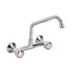 Rubinetto Biforo a Muro con Canna Girevole 'C' Ø20x250 mm e Maniglie Rotonde