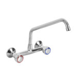 Rubinetto Biforo a Muro con Canna 'C' Ø20x300 mm e Maniglie Rotonde