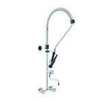 Gruppo Doccia Prelavaggio Biforo a Muro con Canna Girevole a Metà Asta, Maniglie Rotonde e Doccetta Basic