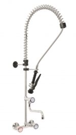 Gruppo Doccia Prelavaggio Biforo a Muro con Canna Girevole a Metà Asta, Maniglie Rotonde e Doccetta Basic - immagine 2