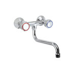 Rubinetto Biforo a Muro con Canna Girevole 'S' Ø18x220 mm e Maniglie Rotonde